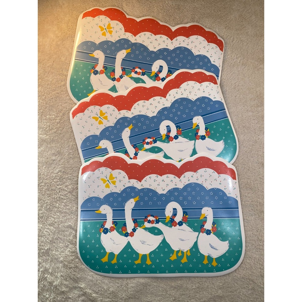 Vintage Vinyl Country Goose Set Of 3 Placemat 18.25 X 13" Cottagecore